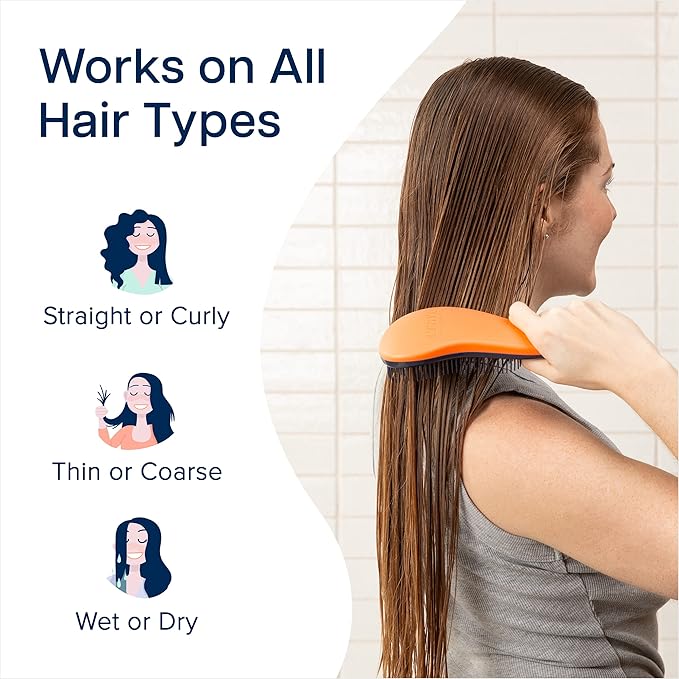 Crave Naturals Glide Thru Hair Brush - Detangler Brush for Curly, Straight, Wet or Dry Hair - Gentle Detangling Brusheses for Adults, Kids, Toddlers - Hair Accessories for Women, 7.5"x3" - Coral-CubbioJoy