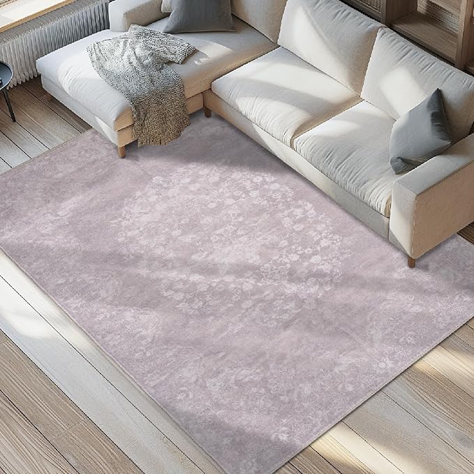 jinchan Vintage Floral 4x6 Area Rugs - Machine Washable Distressed Design Soft Ultra-Thin Low-Pile Non-Slip Carpet for Entryway Kitchen Bedroom Nursery Living Room Dining Room (4x6ft,Orchid)-CubbioJoy
