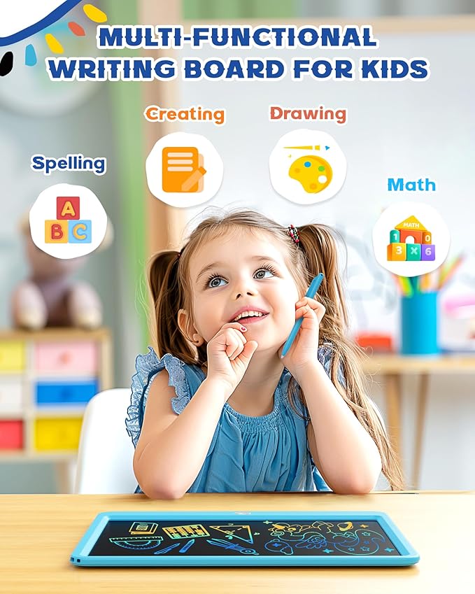 Bravokids 12 Inch LCD Writing Tablet for 3 Year Olds - Electronic Drawing Pad and Doodle Board as Educational Birthday Gifts for Girls and Boys (Blue)-CubbioJoy