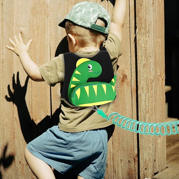 Accmor Toddler Harness Leash + Anti Lost Wrist Link, Cute Dinosaur Kids Harness with Leash, Adorable Child Harness Leash Wristband Strap Belt Protector for Baby Boys Girls to Outdoor Travel-CubbioJoy