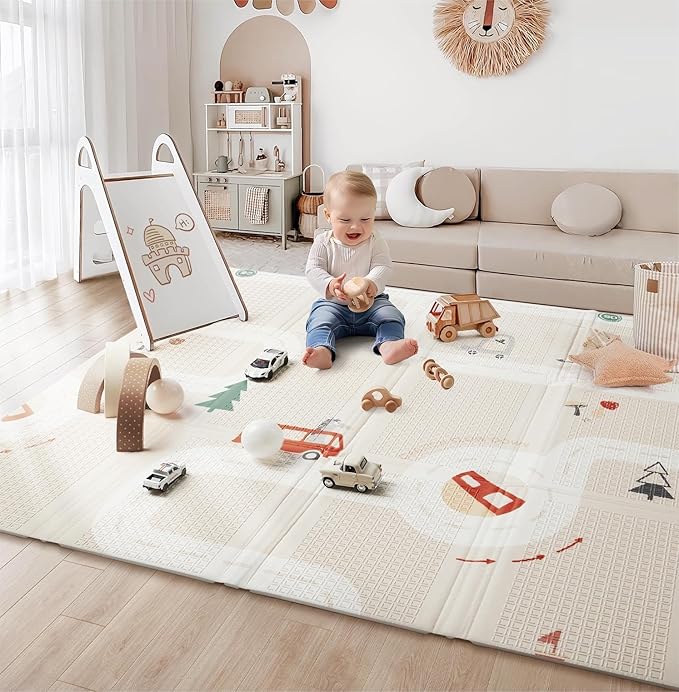 Baby Play Mat 47x47 Foldable Baby Play Mat for Playpen 50x50 Playpen Mat Reversible Foam Play Mat for Baby to Play on Floor 0.4" Crawling Baby Girl Play Mat for 50x50 Playpen(47 * 47 * 0.4)-CubbioJoy
