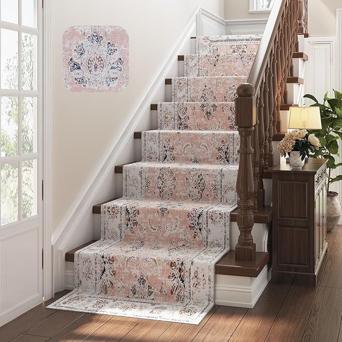 jinchan Hallway Runner Rug 3x8 Machine Washable Runner Rug Pink Vintage Floral Design Non-Slip Low Pile Ultra-Thin for Kitchen Laundry Room Bedroom Farmhouse (3‘x8',Pink)-CubbioJoy