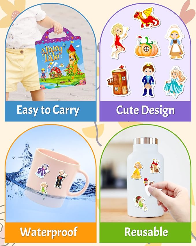 Benresive Reusable Sticker Book for Toddlers 2-4 Years, Fun Travel Stickers for Kids, Waterproof Sticker Books for Toddlers 1-3, Crafts Activities for Todddlers 1-3 2-4 3-5 - Fairy-CubbioJoy