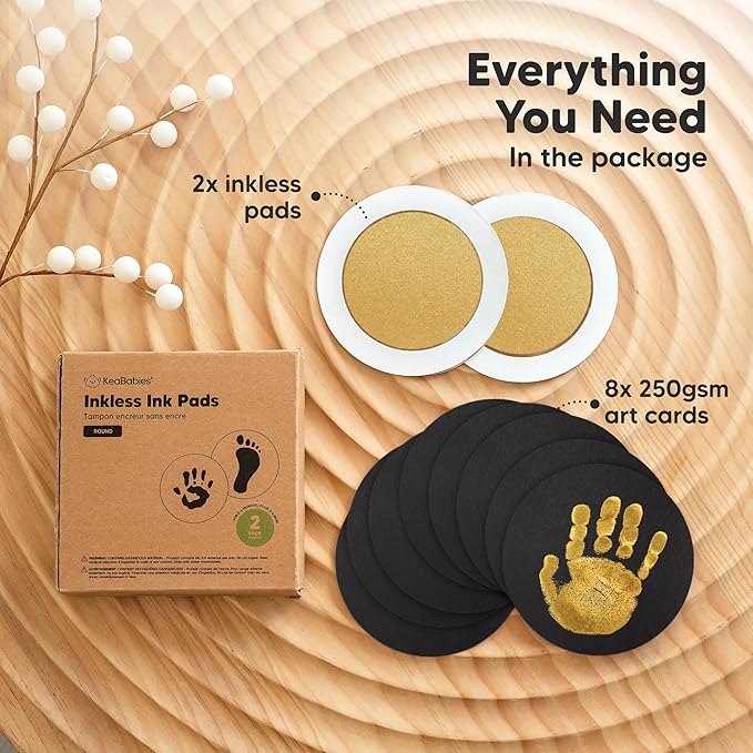 2-Pack Round Inkless Baby Hand and Footprint Kit - Mess Free Ink Pad for Newborn Keepsake, Dog Nose & Paw Print Kit, Clean Touch Ink Pad for Baby Hand & Footprints, Ideal New Mom Gifts (Gold)-CubbioJoy