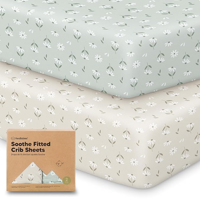 KeaBabies 2-Pack Organic Crib Sheets for Boys, Girls - 52x28 Fitted Crib Mattress Sheet Neutral, Breathable Jersey Cotton Cover for Baby Bed, Toddler Mattress, Soft & Cute Prints (Daisies)-CubbioJoy