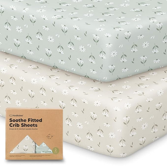 KeaBabies 2-Pack Organic Crib Sheets for Boys, Girls - 52x28 Fitted Crib Mattress Sheet Neutral, Breathable Jersey Cotton Cover for Baby Bed, Toddler Mattress, Soft & Cute Prints (Daisies)-CubbioJoy