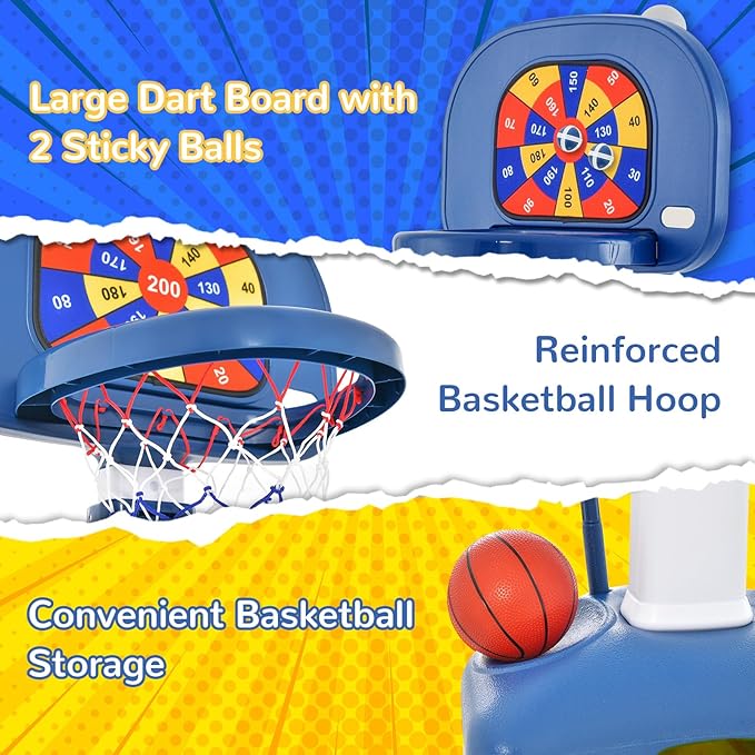 Costzon Kids Basketball Hoop, 4-in-1 Toddler Sports Activity Center with 5 Adjustable Height, Basketball Golf Toss Ring Dart Board Game Set, Indoor Outdoor Toddler Basketball Hoop, Gift for Boys Girls-CubbioJoy