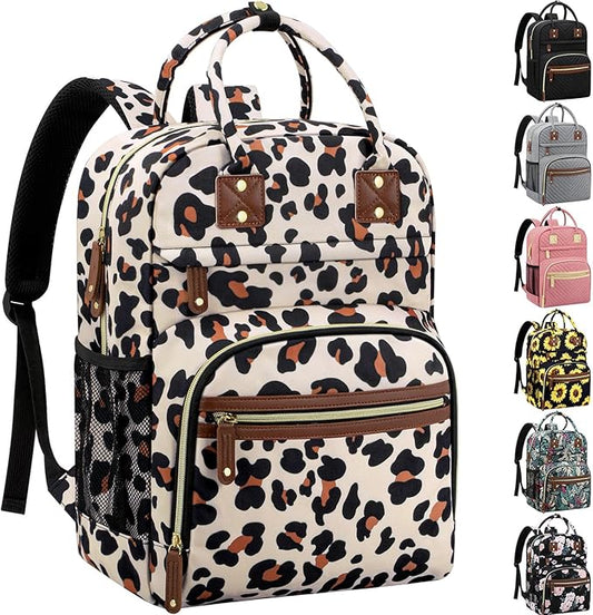 Diaper Bag Backpack Tote for Women Large Capacity, Baby with Insulated Pockets Multifunctional Bags For Girl Boy Waterproof Boys Girls Mama Maternity Travel Leopard-CubbioJoy
