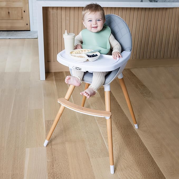 Convertible High Chair for Babies, Toddlers, Kids & Children - Wooden Highchair with Adjustable Height & Dishwasher Safe Tray - Wood Feeding & Dining Chair - Converts to Booster Seat - KoolaBaby-CubbioJoy