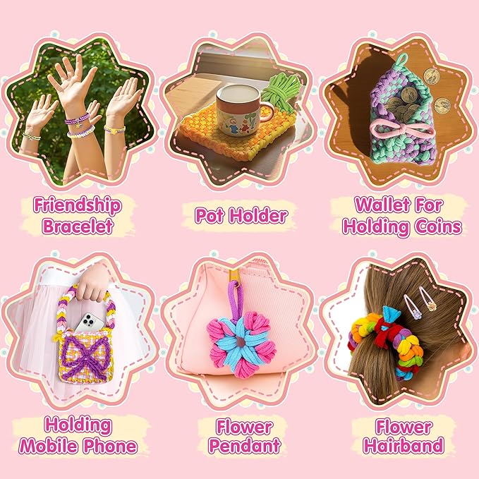 2-in-1 400 Pcs Friendship Bracelet Making Kit for Girls,Weaving Loom Kit Toys, Craft Kits for Kids,Age 6-12 Year Old Girls Gifts Ideas, Bracelet & Coaster & Bag Weaving Making kit-CubbioJoy