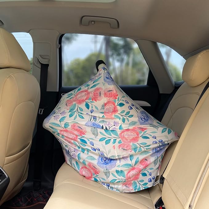 Carseat Cover for Boys and Girls - Multi-use Nursing Canopy for Breastfeeding, Stroller, High Chair Cover (Rose)-CubbioJoy