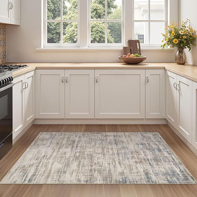 Area Rug for Living Room: 3x5 Washable Neutral Abstract Modern Soft Rugs Non Slip Indoor Floor Stain Resistant Carpet for Bedroom Dining Room Office Nursery - Brown-CubbioJoy