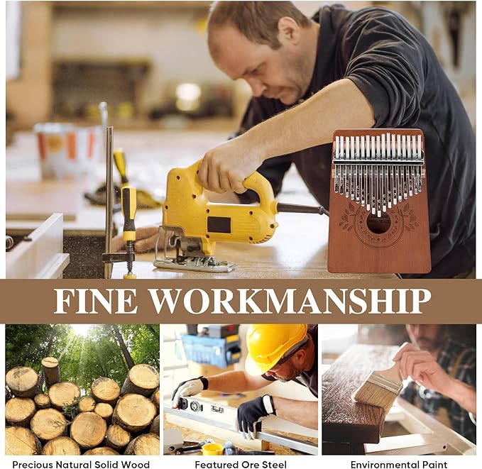 Kalimba Thumb Piano 17 Keys Instrument: Portable Mbira Finger Pianos Musical Gifts for Kids Adults Beginners - Mahogany Wood Handheld Piano with Tune Hammer, Music Book-CubbioJoy