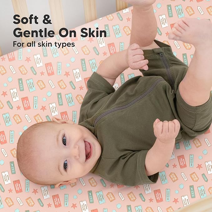 KeaBabies 2-Pack Organic Crib Sheets for Boys, Girls - 52x28 Fitted Crib Mattress Sheet Neutral, Breathable Jersey Cotton Cover for Baby Bed, Toddler Mattress, Soft & Cute Prints (Beach Day)-CubbioJoy