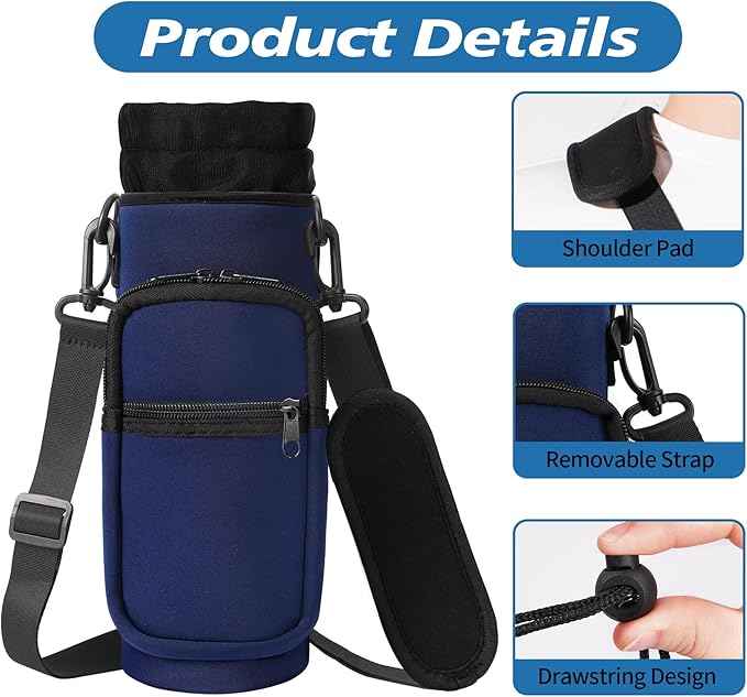 32 40 oz Water Bottle Carrier with Strap, Neoprene Water Bottle Sleeve Bag with 2 Pockets Insulated Flask Sling Holder for Walking Hiking Gym-CubbioJoy