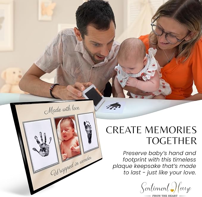 Inkless Hand and Footprint Kit, Baby Keepsake Plaque & Baby Shower Gifts - Ideal as Mom To Be Gift, Nursery Picture Frames, Clean Touch Hand and Footprint Kit (Style 2 - Design 5)-CubbioJoy