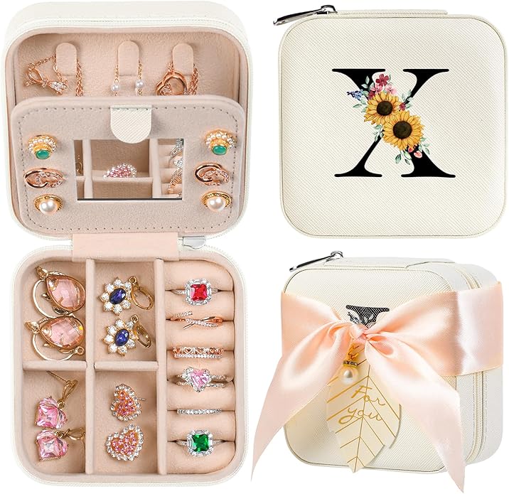 AYGXU Travel Jewelry Box for Women and Girls - Small Case With Initial A-Z - Teacher Gifts-CubbioJoy