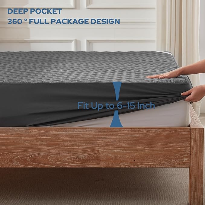 2 Pack Waterproof Mattress Protector, Full Size Mattress Pad with Deep Pocket 6"-15" Depth, Soft Breathable Dirt-Proof Single Bed Mattress Cover for Bedroom, Dorm Room (Gray)-CubbioJoy