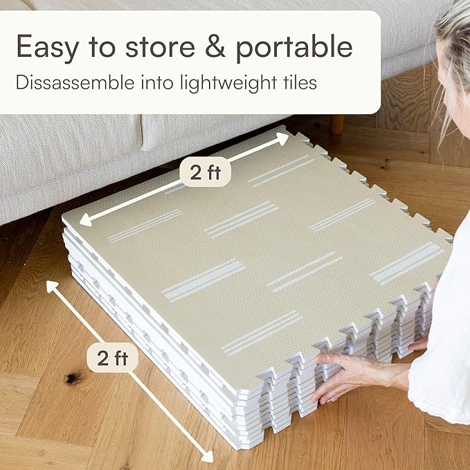 Baby Play Mat for Floor – 6x8ft Old White | Soft Non Toxic Premium EVA Foam Tiles for Tummy Time, Crawling & Playroom – Waterproof Interlocking Floor Mat for Babies & Toddlers by Lillefolk (12 Tiles)-CubbioJoy