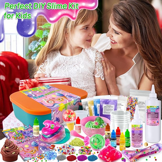 DIY Slime Kit for Girls, Galaxy & Glow in The Dark Slime Making Kit for Kids 6-12, Glimmer Crunchy, Butter & Cloud Slime Kit with Add-ins, Foam Balls, Charms, Glitters, Gift Toys for Boys Girls-CubbioJoy
