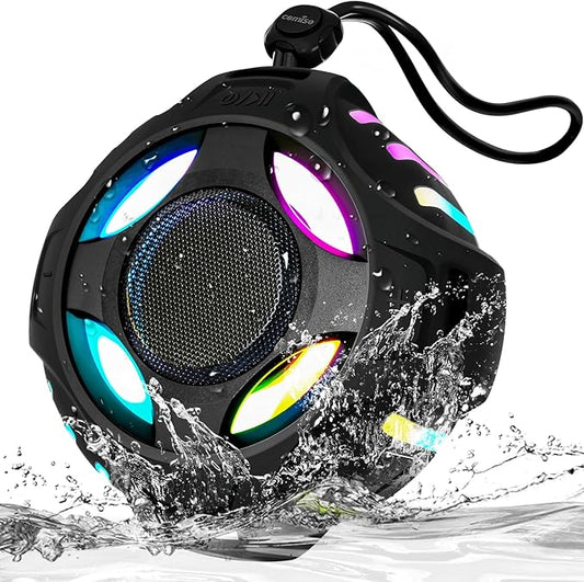 comiso Waterproof Speaker with Robust Bass, Shower Speaker with Dynamic Light, TWS Mode, Loud HD Sound, IP67 Waterproof, 2000mAh, Portable Wireless Speakers for Home, Outdoor/Kayak, Gift for Unisex.-CubbioJoy