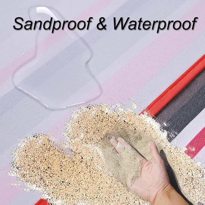 Beach Blanket Picnic Mat Sandproof Waterproof Extra Large Outdoor Camping Blanket Foldable Portable Picnic Mat for Travel Hiking Music Festival Park Lawn Grass Red Lines-CubbioJoy