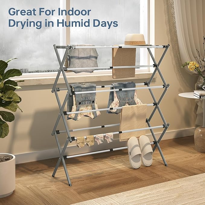 APEXCHASER Drying Rack Clothing, Clothes Drying Rack Foldable, Laundry Drying Rack Expandable, Small Clothe Hanger for Baby Clothes Towels Bibs, Socks, Clothes Airer for Indoor Outdoor Use, White/Grey-CubbioJoy