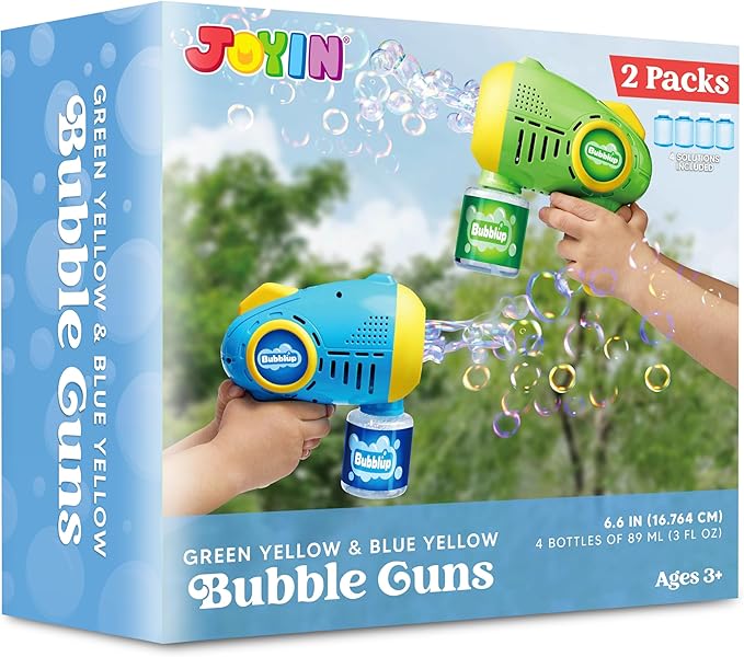 JOYIN 2 Kids Bubble Guns with 4 Bottles Solution, Automatic Bubble Machine Gun with 8 Holes for Kids, Adults, Summer Toys, Easter Basket Stuffers, Birthday Gift, Party Favors-CubbioJoy