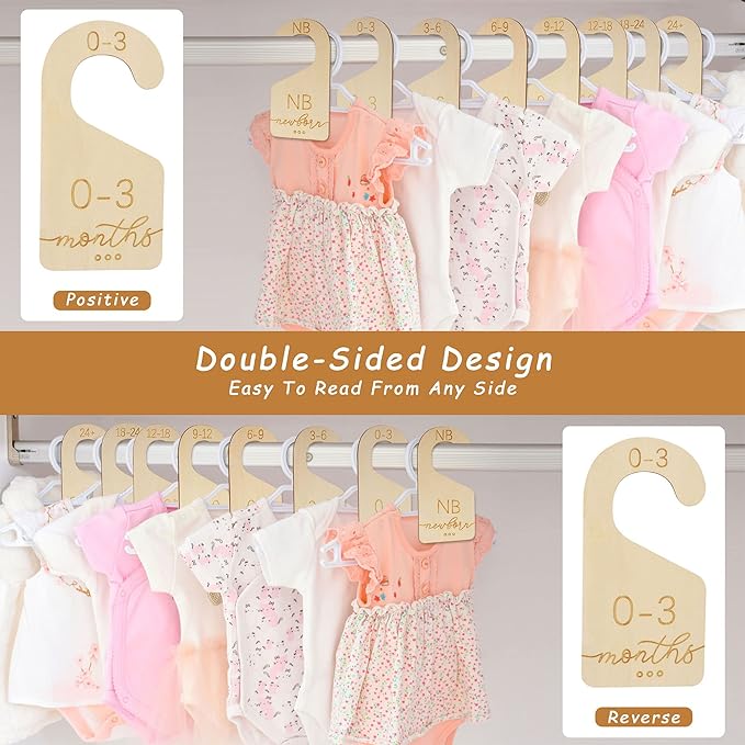 Baby Closet Dividers for Clothes Organizer - Set of 8 Beautiful Wooden Double-Sided Baby Clothes Size Organizer from Newborn to 24 Months for Nursery Decor-CubbioJoy