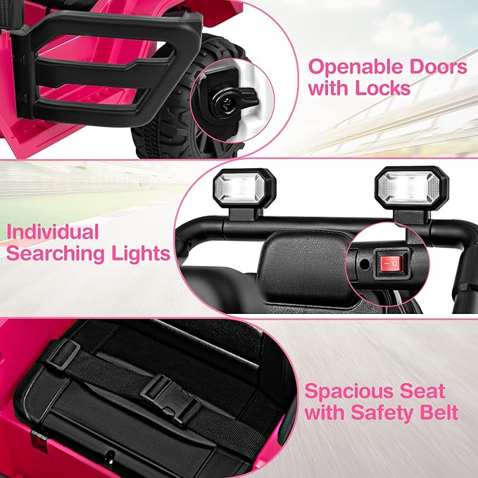 Costzon 12V Kids Ride on Truck Car, Electric Vehicle w/Remote Control, Threaded Wheels, 3 Speeds, LED Lights, Music, Horn & Wireless Connection, Battery Powered Ride on Toy for Boys & Girls 3+ (Pink)-CubbioJoy