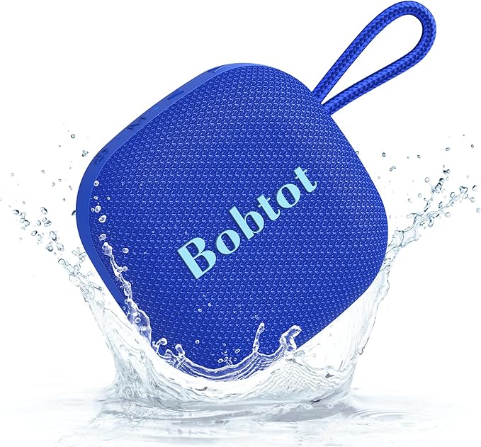 Bobtot Portable Wireless Bluetooth Speakers - IPX7 Waterproof Small Shower Speaker with 16 Hours Playtime, Loud Stereo Sound, Built-in Mic, TWS, Mini Size with Carry Lanyard for Outdoor, Blue-CubbioJoy