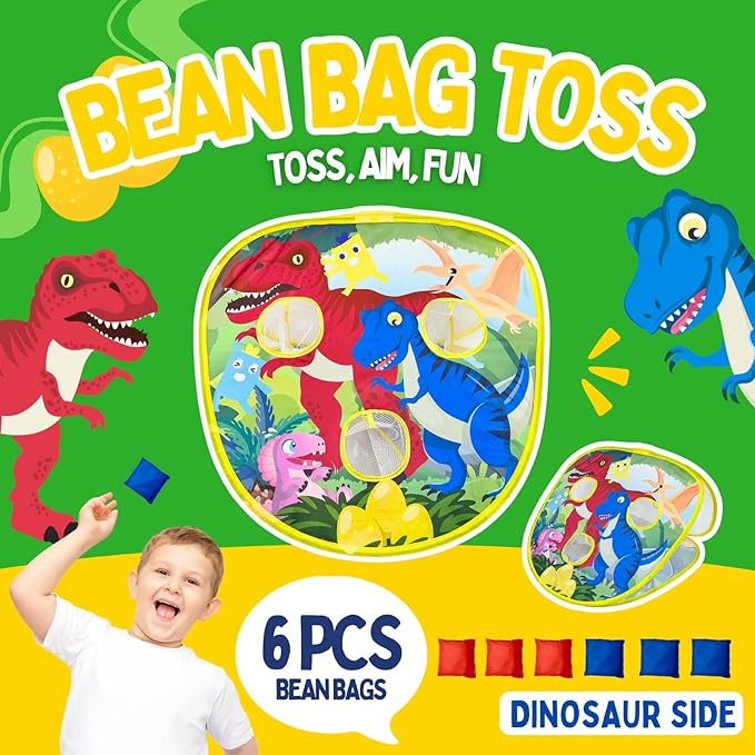 2-in-1 Dinosaur & Animal Bean Bag Toss Game – Double-Sided 27" Target Board with 6 Bean Bags – Outdoor & Indoor Toy for Toddlers & Kids Ages 3-6 – Birthday Gift - Amazon Exclusive-CubbioJoy
