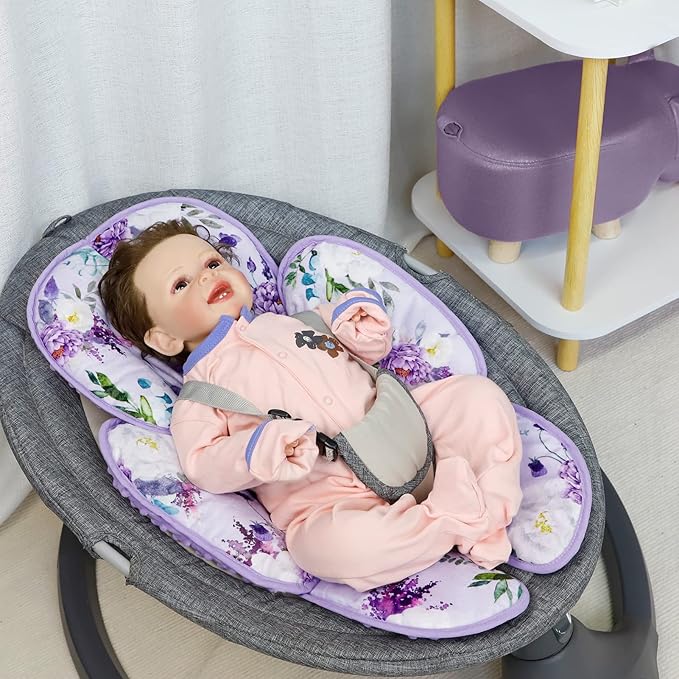 2 in 1 Infant Car Seat Insert, Car Seat Head Support Baby Girls Boys, Soft Newborn Carseat Insert Cushion, Perfect for Carseats, Strollers, Swings (Purple Flower)-CubbioJoy