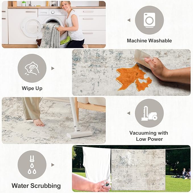 Area Rugs Living Room Rug - 5x7 Washable Modern Abstract Soft Neutral Non-Slip Carpet Large Indoor Floor Stain Resistant Thin Carpets for Bedroom Dining Room Farmhouse Nursery Home Office Multi-CubbioJoy