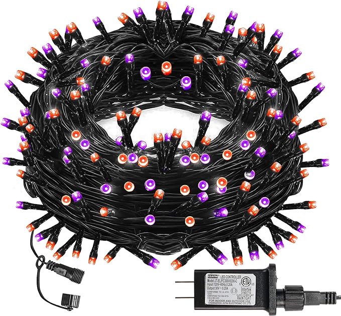 Dazzle Bright Purple & Orange Halloween String Lights, 33FT 100 LED Connectable Black Wire 8 Modes String Lights, Waterproof Halloween Decorations for Indoor Outdoor Patio Party Holiday-CubbioJoy