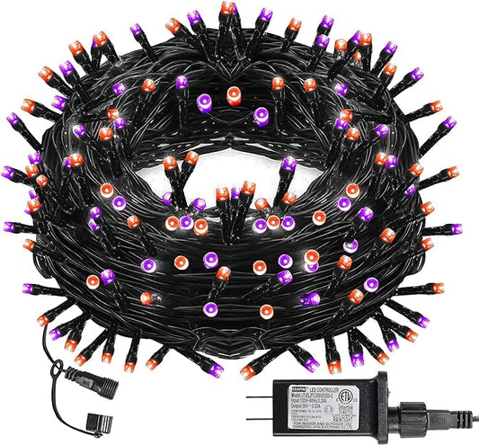 Dazzle Bright Purple & Orange Halloween String Lights, 33FT 100 LED Connectable Black Wire 8 Modes String Lights, Waterproof Halloween Decorations for Indoor Outdoor Patio Party Holiday-CubbioJoy