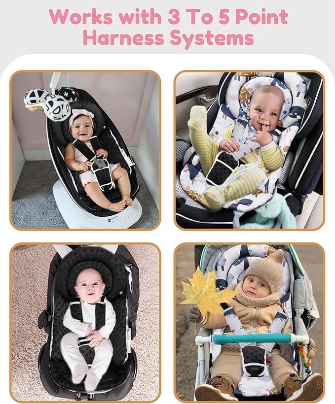 Infant Car Seat Insert with Removable Cushion for Baby Preemie Newborn Infant, Reversible carseat Insert Head Body Support Fits for Stroller, Baby Swing, Rocker, Bouncer, Bassinet - Black-CubbioJoy