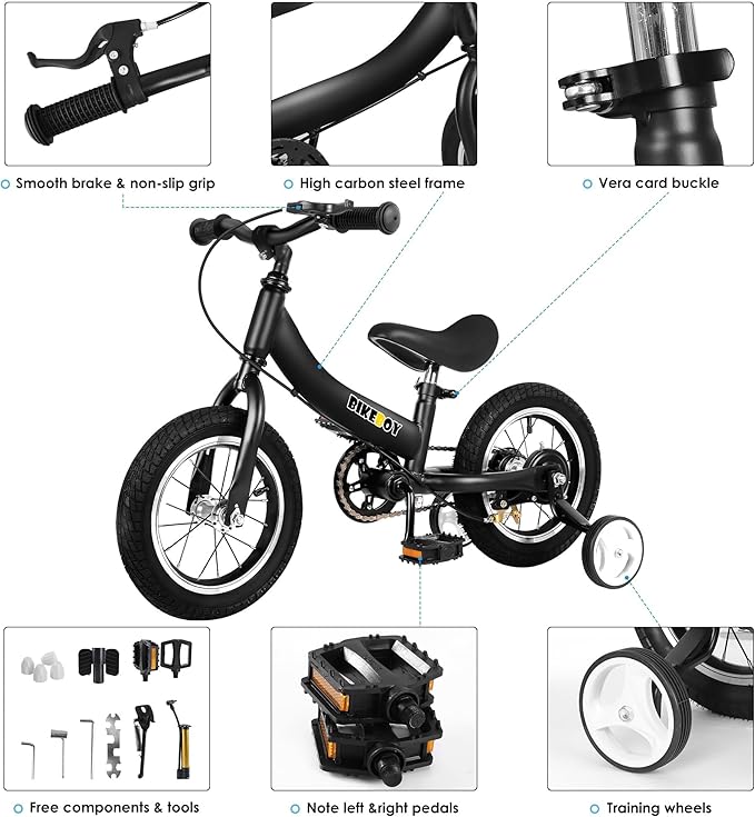 Balance Bike 2 in 1,The Dual Use of a Kids Balance Bike and Toddler Bike, for 2 3 4 5 6 7 Years Old -12 14 16 Inches with Training Theory, Brake, Pedal-CubbioJoy