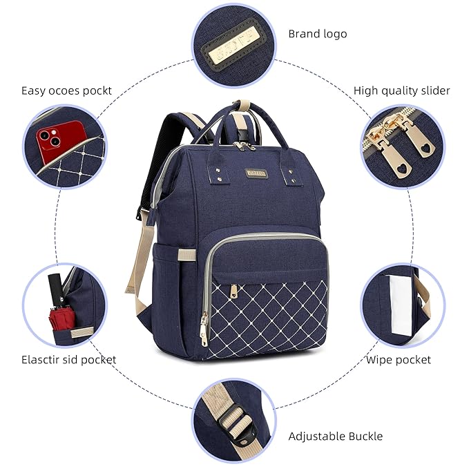 Diaper Bag Backpack, Diaper Bags for Baby Girls Boys, Baby Bags for Moms Dads, Nappy Changing Bag with Insulated Pockets,Multi-functional Waterproof Backpack with Stroller straps-Blue-CubbioJoy