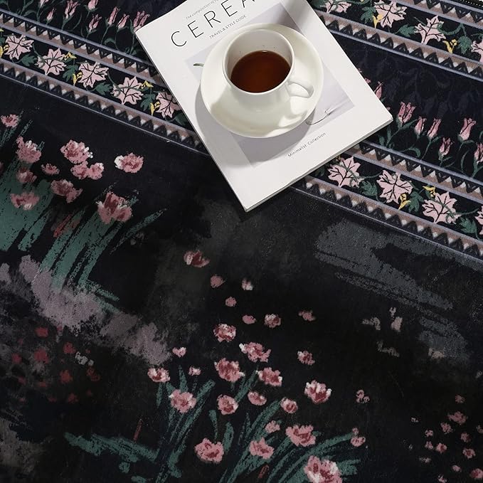 2x3 Rug Abstract Vintage Indoor Door Mat Machine Washable Small Area Rug Non-Slip Low Pile Throw Rugs for Entryway Kitchen Front Door Indoor Entrance Entry Kids Room, Black-CubbioJoy