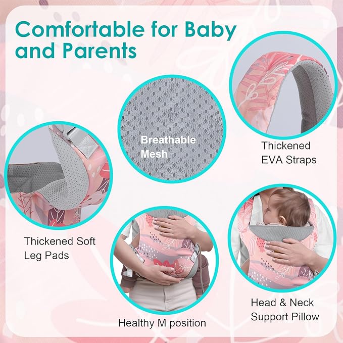 Baby Carrier Newborn to Toddler, Ergonomic Adjustable Toddler Carriers for 7-66 Lbs, Cozy Lightweight Infant Carrier with Neck Support, Baby Holder Carrier with Lumbar Support for Mom Dad-CubbioJoy