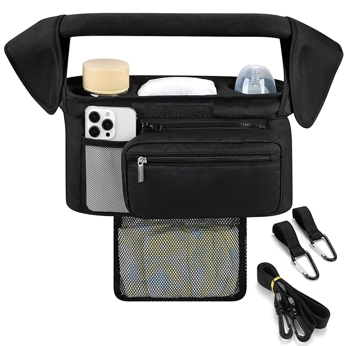 Accmor Universal Stroller Organizer with Insulated Cup Holder Detachable Phone Bag and Shoulder Strap,Stroller Bag Caddy Organizer Fits for Uppababy, Baby Jogger, Britax Strollers-CubbioJoy