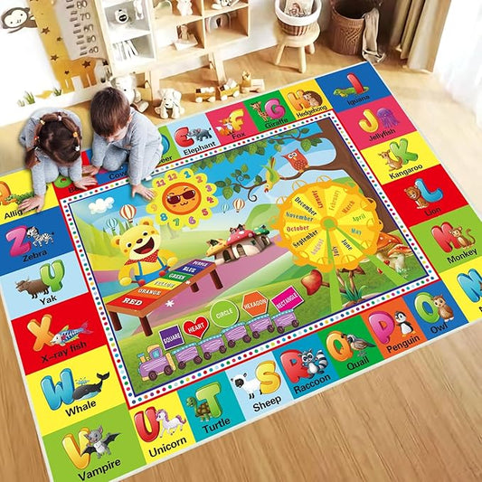 ABC Rug for Kids Room, ABC Mats for Floor Toddlers, Alphabet Play Mat Elementary Preschool Kid's Rugs wtih ABC, Numbers, Animals - (110X78.7 Inches)-CubbioJoy