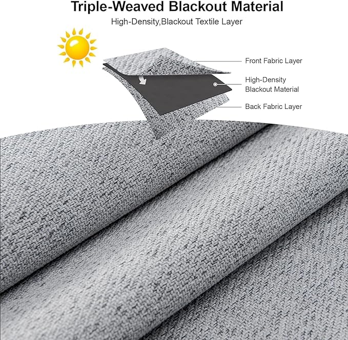 Joydeco Faux Linen Blackout Curtains for Bedroom,Light Grey Blackout Curtains 96 inches Long,100% Blackout Sound Proof Thermal Insulated Window Drapes Luxury Decor（W52xL96 Inch,Light Grey）-CubbioJoy