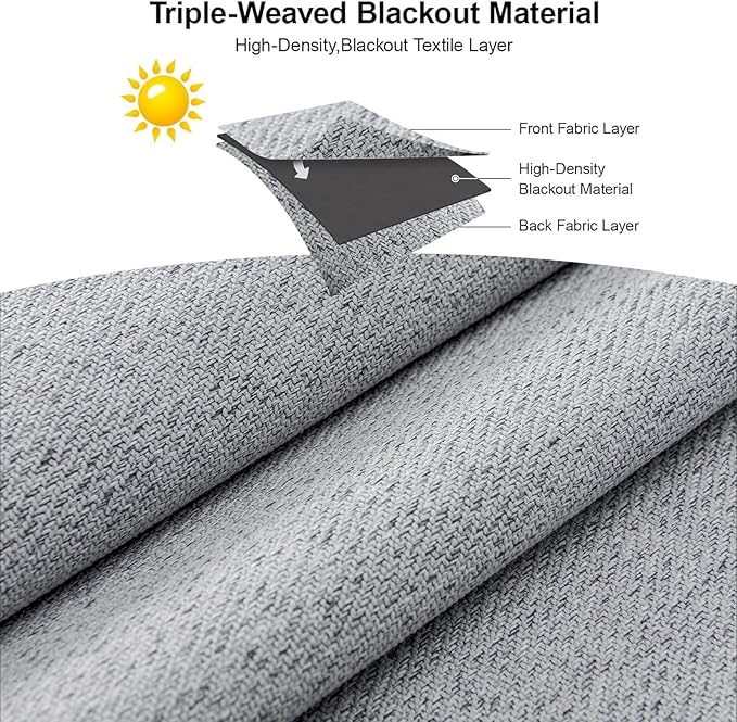 Joydeco Faux Linen Blackout Curtains for Bedroom,Light Grey Blackout Curtains 90 inches Long,100% Blackout Solid Thermal Insulated Window Drapes Luxury Decor for Living Room（W52xL90 Inch,Light Grey）-CubbioJoy