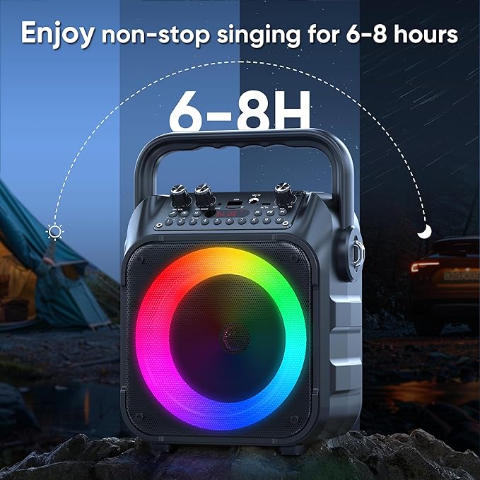 Karaoke Machine, Portable Bluetooth Speaker with 2 Wireless Microphones for Adults & Kids with Lights, Karaoke Microphone with PA System Supports USB/TF/REC/FM/AUX for Home Party Home System Packages-CubbioJoy