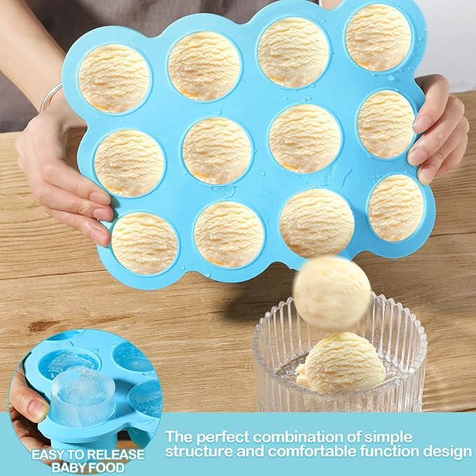 3 Pcs Baby Food Storage Container 12 Cup Silicone Baby Food Freezer Tray with Lid Stackable Reusable Silicone Baby Food Freezer Storage Tray for Food Vegetable Fruit Puree and Breast Milk (Blue)-CubbioJoy