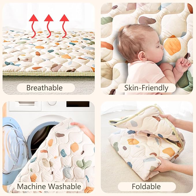 Baby Play Mat, 50x50 Playpen Mat with Super Soft Touch, Activity Playmat with Upgraded Anti-Slip Bottom, Machine Washable Crawling Mat for Floor & Picnic(Boho Color Blocks)-CubbioJoy