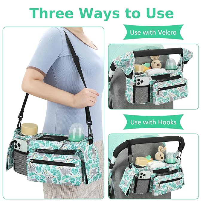 Accmor Universal Stroller Organizer with Insulated Cup Holder Detachable Phone Bag and Shoulder Strap,Stroller Bag Caddy Organizer Fits for Uppababy, Baby Jogger, Britax Strollers-CubbioJoy
