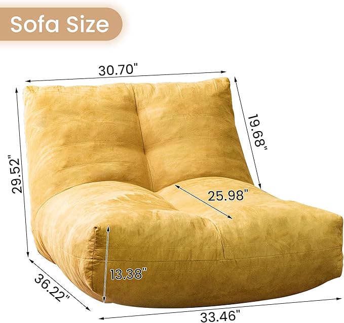 Bean Bag Chair Lazy Bean Bag Sofa, Floor Beanbag Chairs with Stuffed High-Density Foam, Memory Foam Bean Bag Sofa for Living Room, Bedroom and Office-CubbioJoy